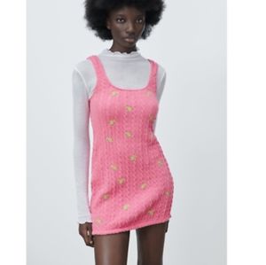 ZARA FLORAL CABLE KNIT DRESS LARGE 5039/575